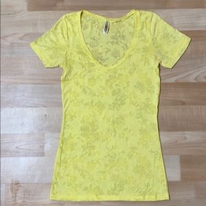 BKE yellow sheer v-neck shirt.